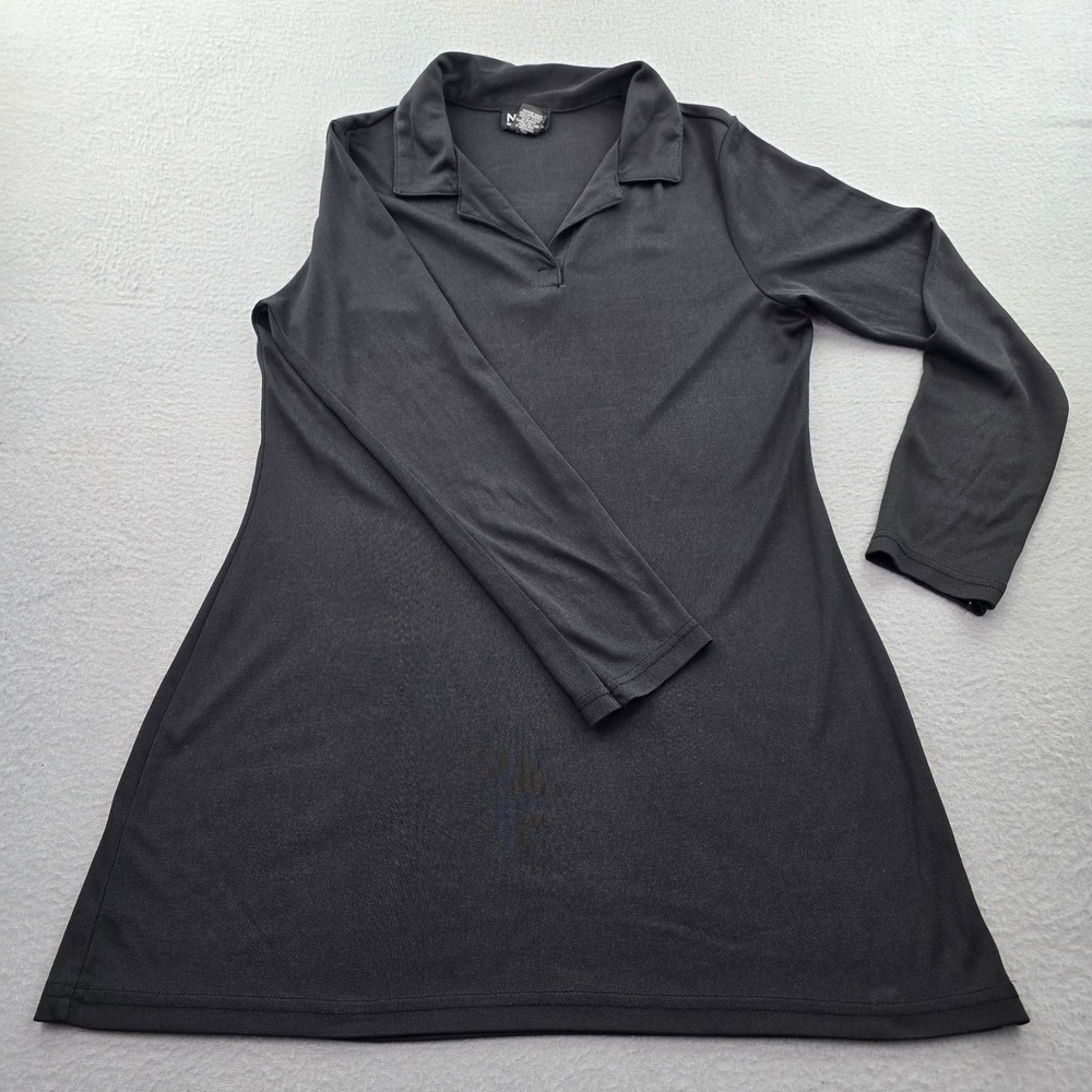 New York & Company Tunic Top Womens Medium Black Long Sleeve Collared Pullover